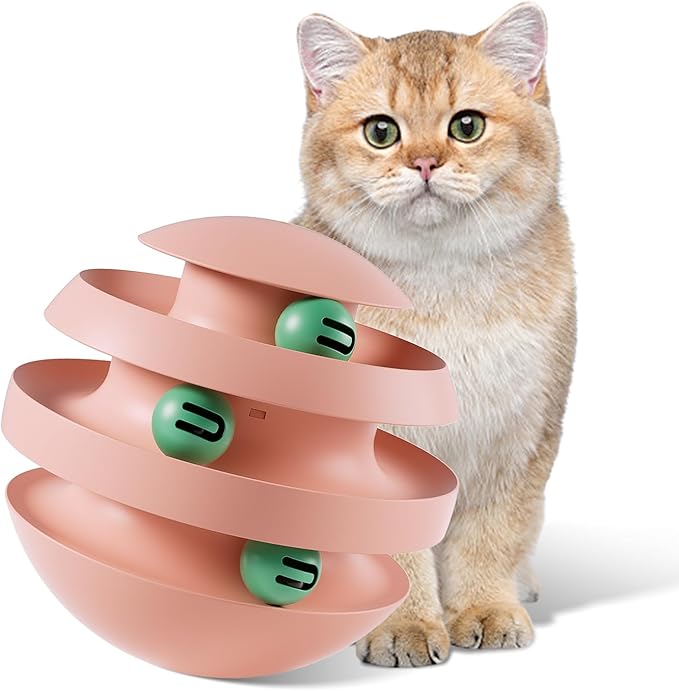 Roly-Poly Round Interactive Toy for cat,Wobbling Tumbler Toys with Bell Toy for Indoor Cats Pink Green