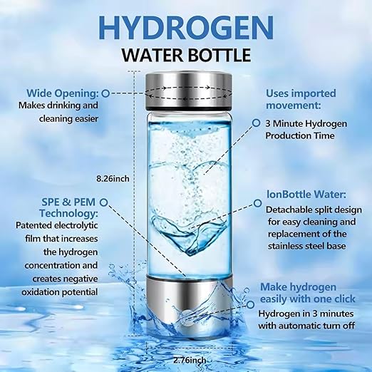 Hydrogen Water Bottle, Portable Rechargeable Hydrogen Water Bottle, Silver