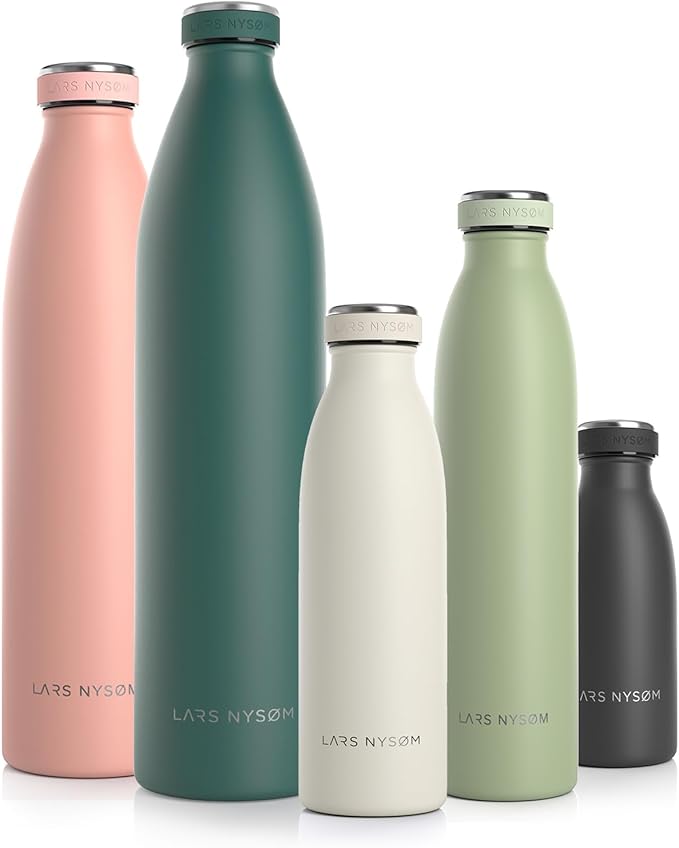 LARS NYSØM Stainless Steel Insulated Water Bottle 12oz 17oz 25oz 34oz 51oz | BPA-free Insulated Thermo Flask for Hot and Cold Beverages | Leakproof Drinking Bottle (Buttercream, 17oz)