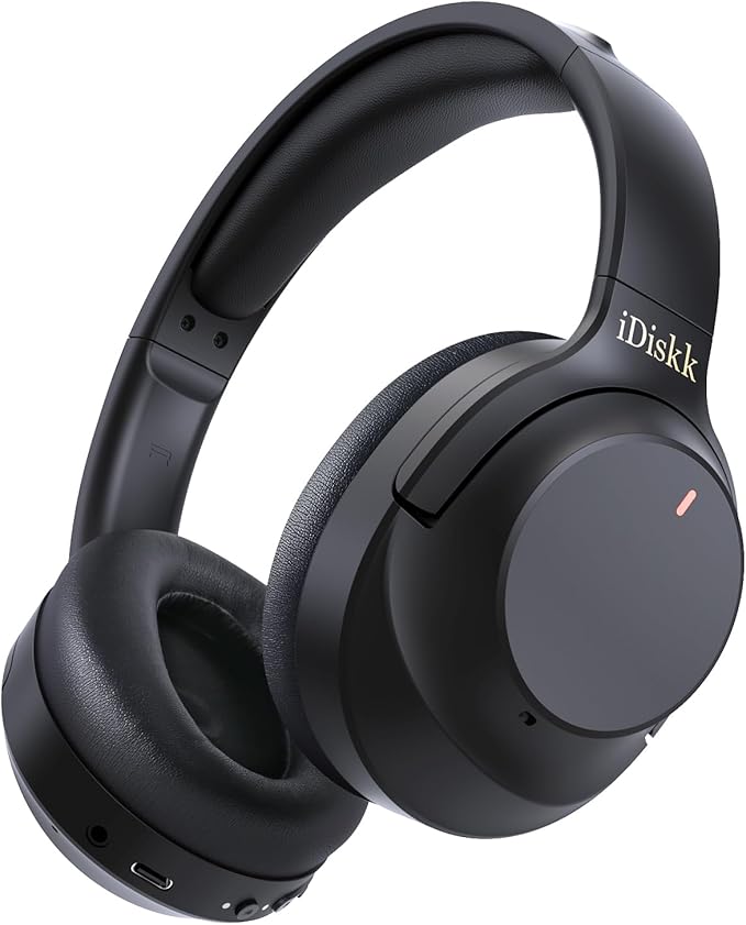 iDiskk E11 Hybrid Active Noise Cancelling Bluetooth Headphones,Over Ear Wireless Headphones Noise Cancelling with Deep Bass,60H Playtime,Hi-Res Audio Wireless Headsets for Commuting, Trips (Black)