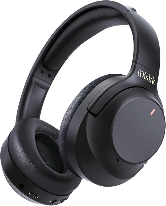 iDiskk E11 Hybrid Active Noise Cancelling Bluetooth Headphones,Over Ear Wireless Headphones Noise Cancelling with Deep Bass,60H Playtime,Hi-Res Audio Wireless Headsets for Commuting, Trips (Black)