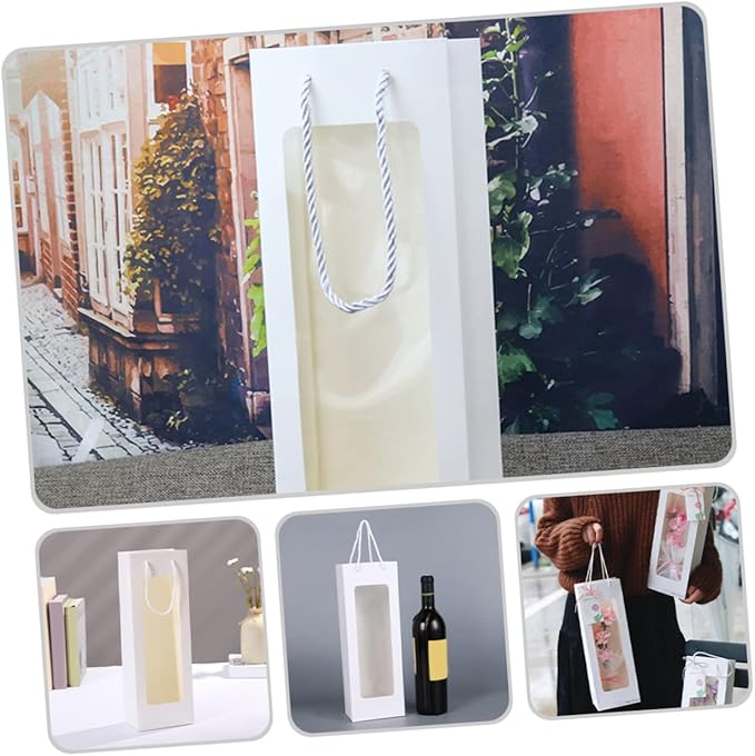 4pcs Window Wine Bag Flower Kraft Bags Wine Bags Bulk Wine Bags for Wine Bottles Brown Paper Bags Red Wine Bag Kraft Paper Open The Window White Decanter