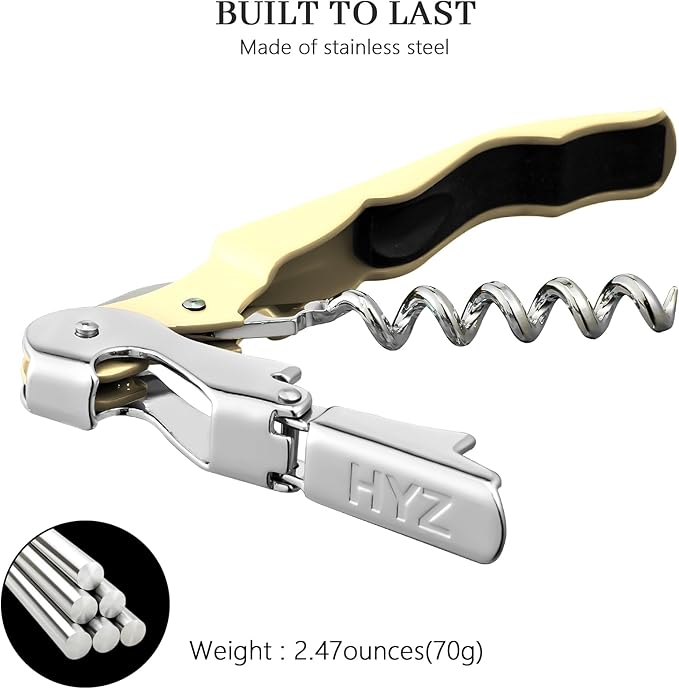 HYZ 2-Pack Wine Opener Waiter Corkscrew, Professional Wine Key for Servers, Bartender with Foil Cutter, Manual Wine Bottle Opener Double Hinged (Light Yellow)