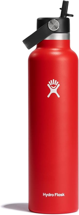 Hydro Flask 24 Oz Stainless Steel Standard Mouth Water Bottle with Flex Straw Cap and Double-Wall Vacuum Insulation