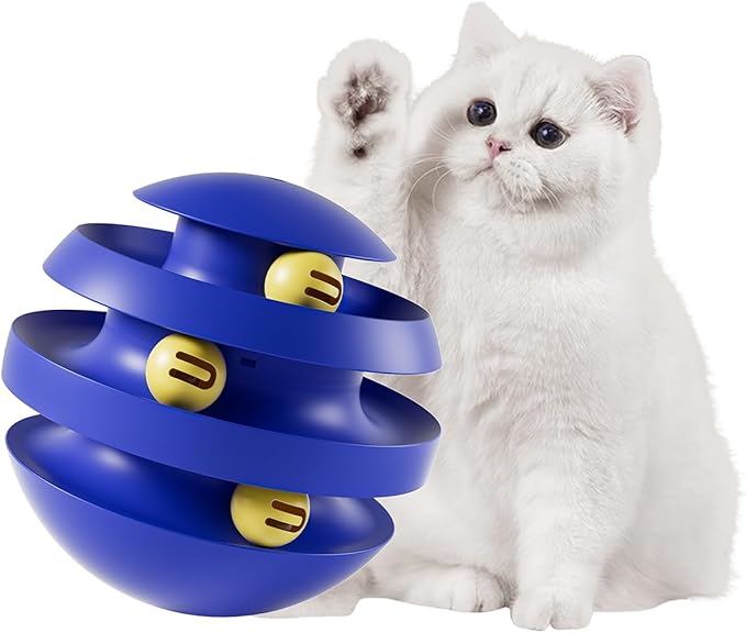 Roly-Poly Round Interactive Toy for cat,Wobbling Tumbler Toys with Bell Toy for Indoor Cats Blue Orange