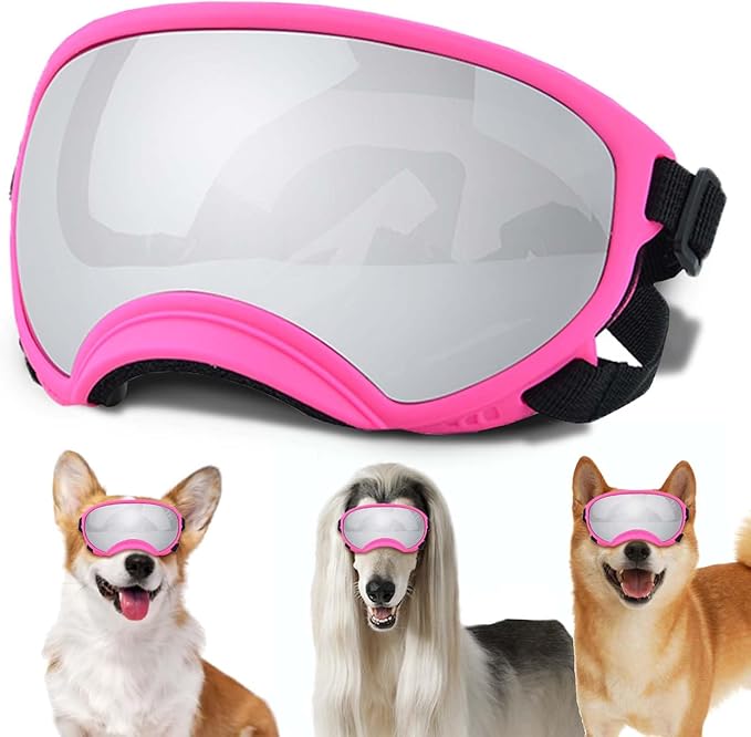 Medium Dog Sunglasses with Adjustable Strap UV Protection, Winproof Dog Puppy Sunglasses, Suitable for Medium Dog Pet Glasses, Dogs Eyes Protection,Soft Dog Goggles