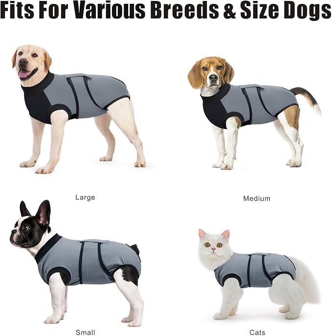 Idepet Dog Recovery Suit Female,Dogs Onesie Suit Surgery Male Breathable Pet Bodysuit for Spay Neuter E-Collar & Cone Alternative Surgical Suit Puppy Abdominal Anti Licking Wounds Shirt (Gray, XXL)