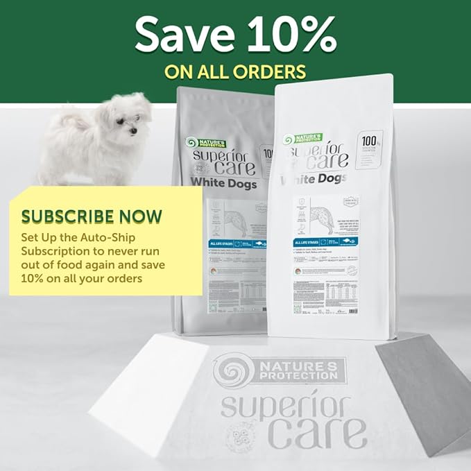 Nature's Protection Dry Dog Food - High Protein Tear Stain Diet - Dog Kibble for Adult & Puppy Dogs of Small, Medium & Large Breed with Light Fur (Superior Care - White Fish, 22 lb)