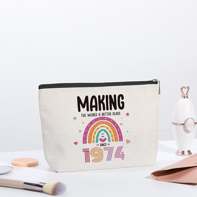 50th Birthday Gifts for Women,50 Years Old Birthday Gifts Makeup Bag for Mom, Wife, Friend, Sister, Travel Toiletry Makeup Organizer Zipper Pouch - Making The World a Better Place Since 1974