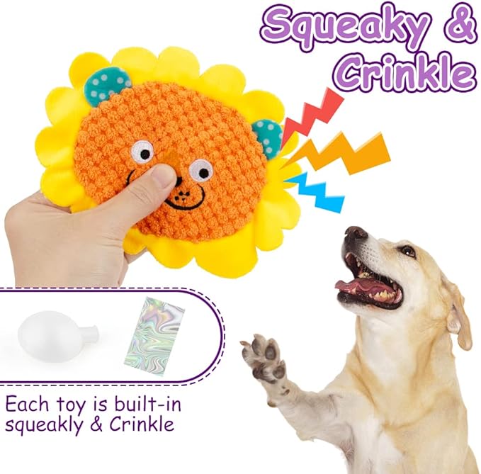 AWOOF No Stuffing Dog Toys - 8 Pack Squeaky and Crinkle Plush Toys for Small Medium Dogs, Durable for Aggressive Chewers, Cute Puppy Textured Animals