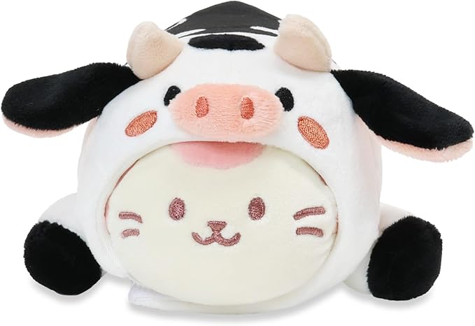 Anirollz Stuffed Animal Plush Toy – 6" Small Blanket Outfitz Doll | Soft, Squishy, Warm, Cute, Comfort, Safe | Birthday Pillow with Kawaii Pink Kitty Cat Cow Kittiroll