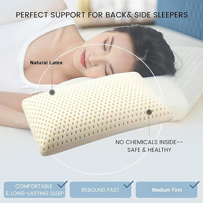Talatex 100% Natural Premium Dunlop Latex Pillow, Medium Low Pofile Latex Firm Pillow Helps Relieve Pressure, Neck and Shoulder Pain