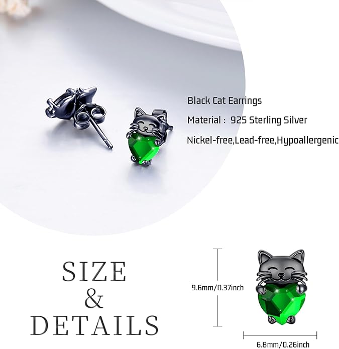 925 Sterling Silver Cat Earrings Cute Animal Kitten Stud Earrings cat Jewelry Gifts for Women Girls Hypoallergenic Earrings for Sensitive Ears