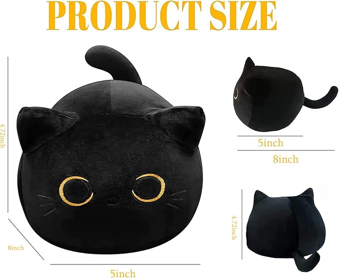 Soft Black Cat Plush Toy Pillow - Stuffed Animal for Kids, Boys & Girls Gifts