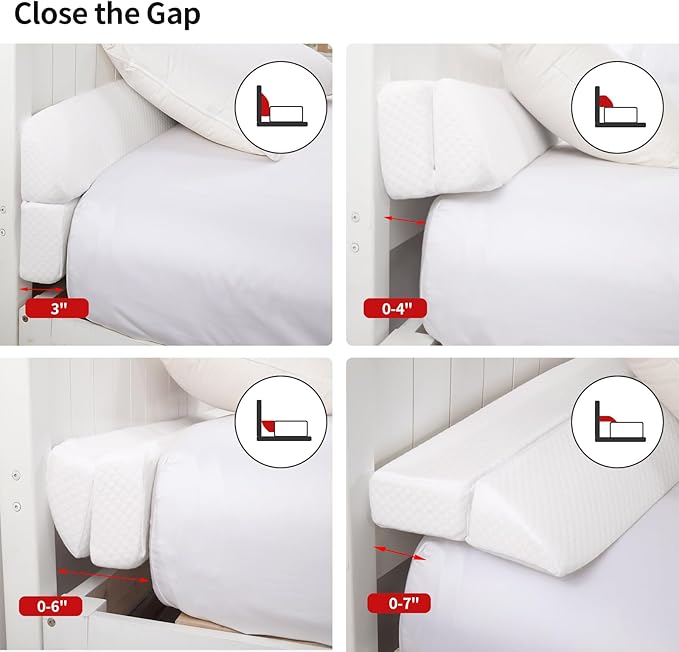 MABOZOO Pillow Wedge for Headboard Gap,Bed Gap Filler Queen Size,Foldable Bed Wedge Pillow for Headboard,White Bed Wedge Gap Filler,Foam Mattress Gap Filler,60"x6"x6"