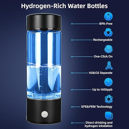 Hydrogen Water Bottle Generator 3 IN1,SPE/PEM Water Ionizer,Glass Hydrogenated Rich Water Bottles, Hydrogen Water Machine Filter Pitcher Improve Water Gift for Office/Home/Travel Women/Men/Grandpa