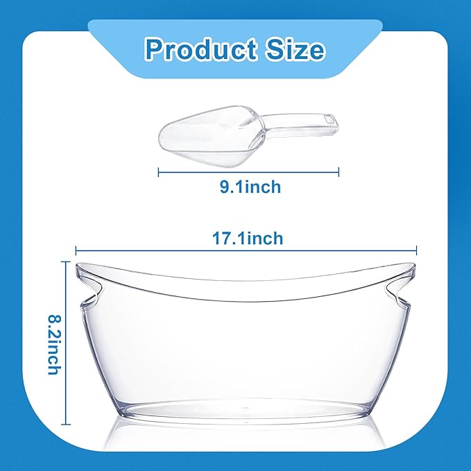 Ice Buckets for Parties, 5.5 Liter Large 2-Piece Acrylic Clear Bucket, Mimosa Bar Supplies with 2 Ice Bucket Scoops for Wine, Champagne or Beer Bottles Frozen,Ideal for Birthday Parties Outdoor,Bars