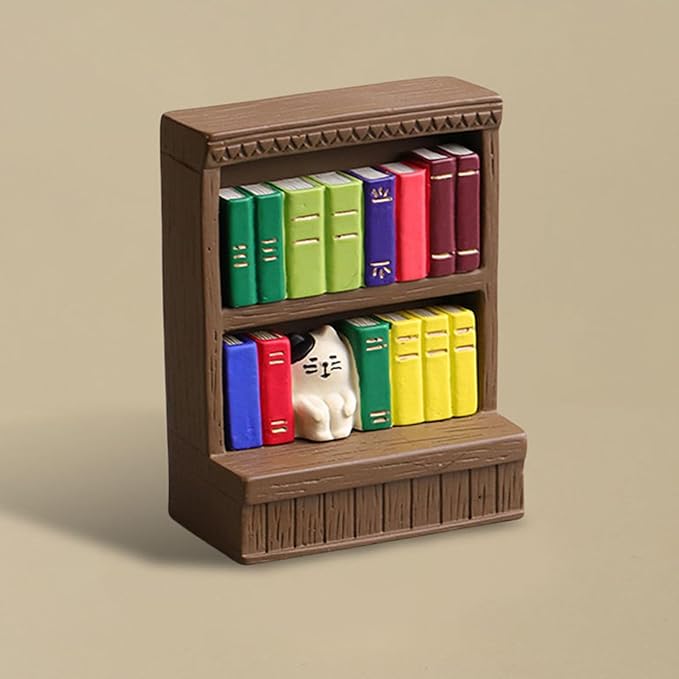 Miniature Figurines Cute Bookshelf Cat Figurine Office Desk Decor Funny Gifts