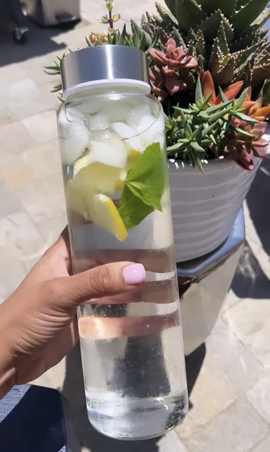 Millan Collection 2 Pack - 32 oz Glass Water Bottle, Wide Mouth, BPA Free with Leak-Proof Stainless Steel Lid (2)