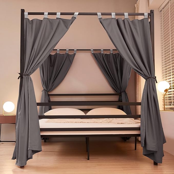 Akiky Canopy Bed Curtains 4 Corner Bed Canopies Dark Gray Canopy Curtains Panel 8 Drapery Panel Curtain for All Bed Sizes