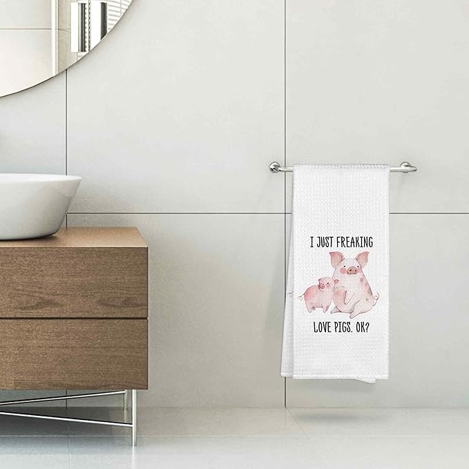 I Just Freaking Love Pigs Kitchen Towels Decorative Gifts for Pig Lovers 16x24, Pig Dish Towel Cloths Dishcloths Tea Towel, Pig Bathroom Kitchen Hand Towel Decor