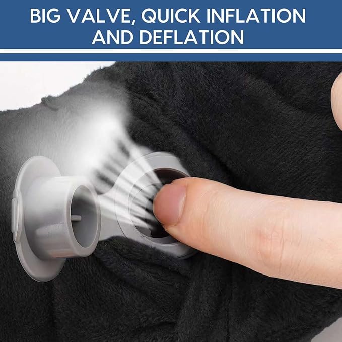 Inflatable Travel Pillow for Airplane Inflatable Neck Pillow for Traveling with Soft Velvet Washable Cover for Sleeping, Airplane,Train, Car, Office, Contoured Eye Masks, Earplugs