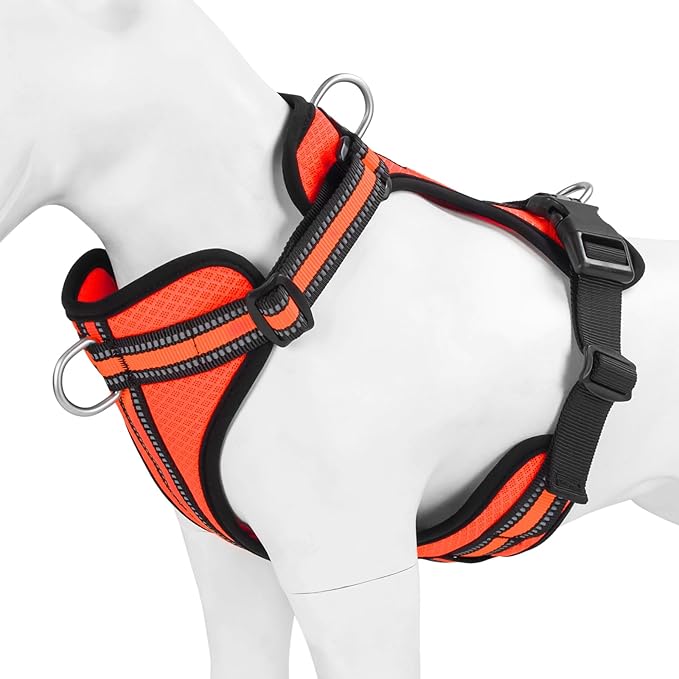 Wisedog Ajustable Mesh Breathable Dog Harness - Reflective Webbing, Lightweight No Pull Harness with 3 Fast-Release Buckles for Dogs Walking, Running and Outdoor Adventures, Orange M