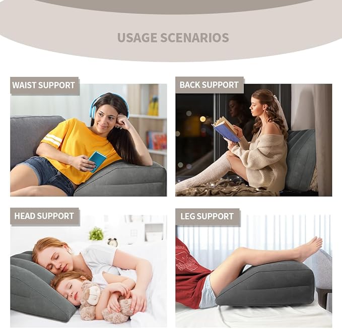 Nevife Inflatable Triangle Bed Wedge Pillow-Fast Inflating/Deflation Valve-Portable Travel Leg Elevation,Adjustable Incline Pillow for Back Support,Sleeping, Acid Reflux,Snuoring,Footrest