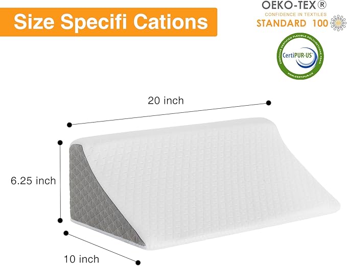 Side Wedge Pillow for Sleeping, Versatile Bed Wedge Back Pillow for Pregnancy, Back Pain, Leg Elevation and Side Sleepers, Memory Foam Body Positioner with Cover, Anti-Slip Base, White/Grey