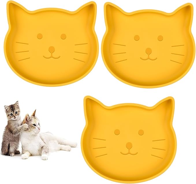 Silicone Dog Bowl Shallow Cat Bowls Set of 3, 7 Inch Wide Whisker Fatigue Flat Puppy Bowls for Small Dogs and Cats, No Spill Less Mess Cat Dog Plates with Suction Cup for Dry and Wet Food