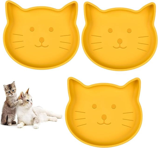 Silicone Dog Bowl Shallow Cat Bowls Set of 3, 7 Inch Wide Whisker Fatigue Flat Puppy Bowls for Small Dogs and Cats, No Spill Less Mess Cat Dog Plates with Suction Cup for Dry and Wet Food
