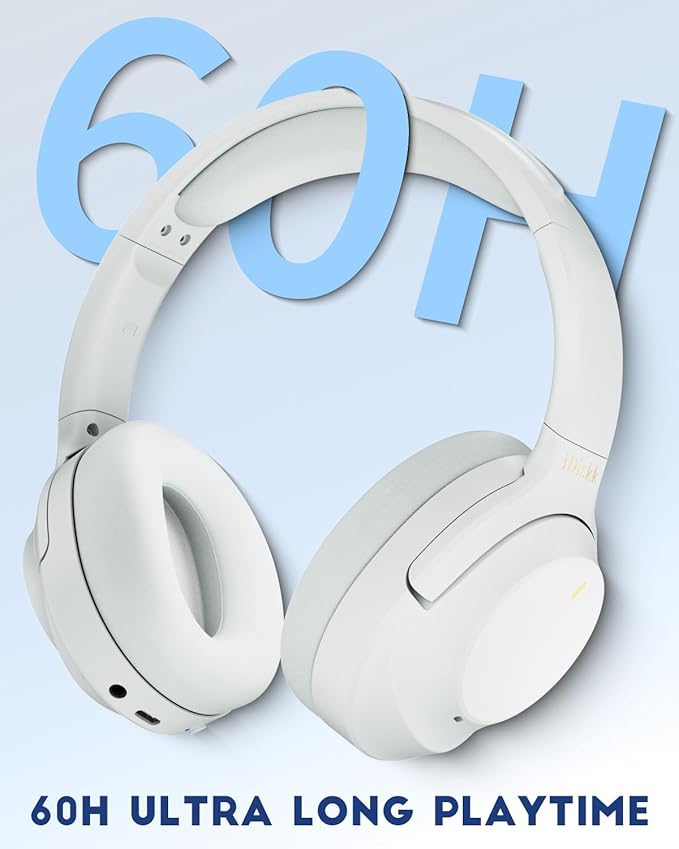 iDiskk E11 Hybrid Active Noise Cancelling Headphones, Wireless Bluetooth Headphones, with Microphone Deep Bass, 60H Playtime,Hi-Res Audio Wireless Headsets for Commuting,Flight Trips,Studying (Grey)
