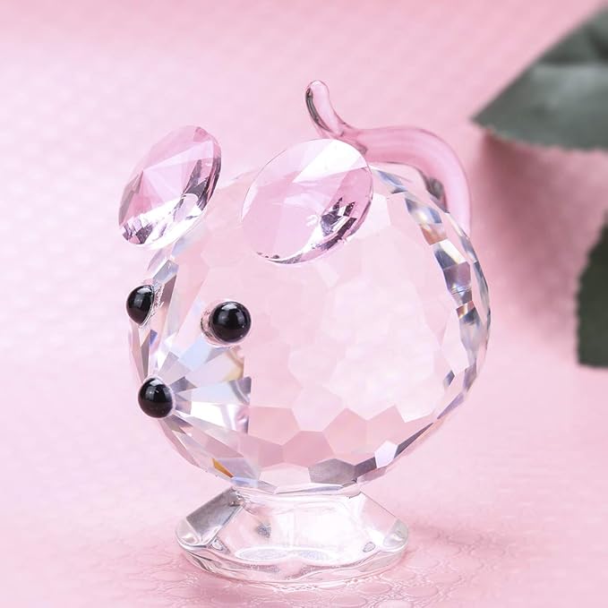H&D HYALINE & DORA Pink Mouse Tiny Crystal Figurines Clear Glass Art Pet Animals Collectible Gift Home Decor
