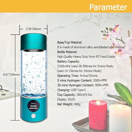 Hydrogen Water Bottle 4000+PPB, 4th Gen Hydrogen Water Generator Bottle with SPE PEM Technology Water Ionizer 5Min Quick Electrolysis, Hydrogen Rich Water Machine, Mothers Day Gifts for Mom (Blue)