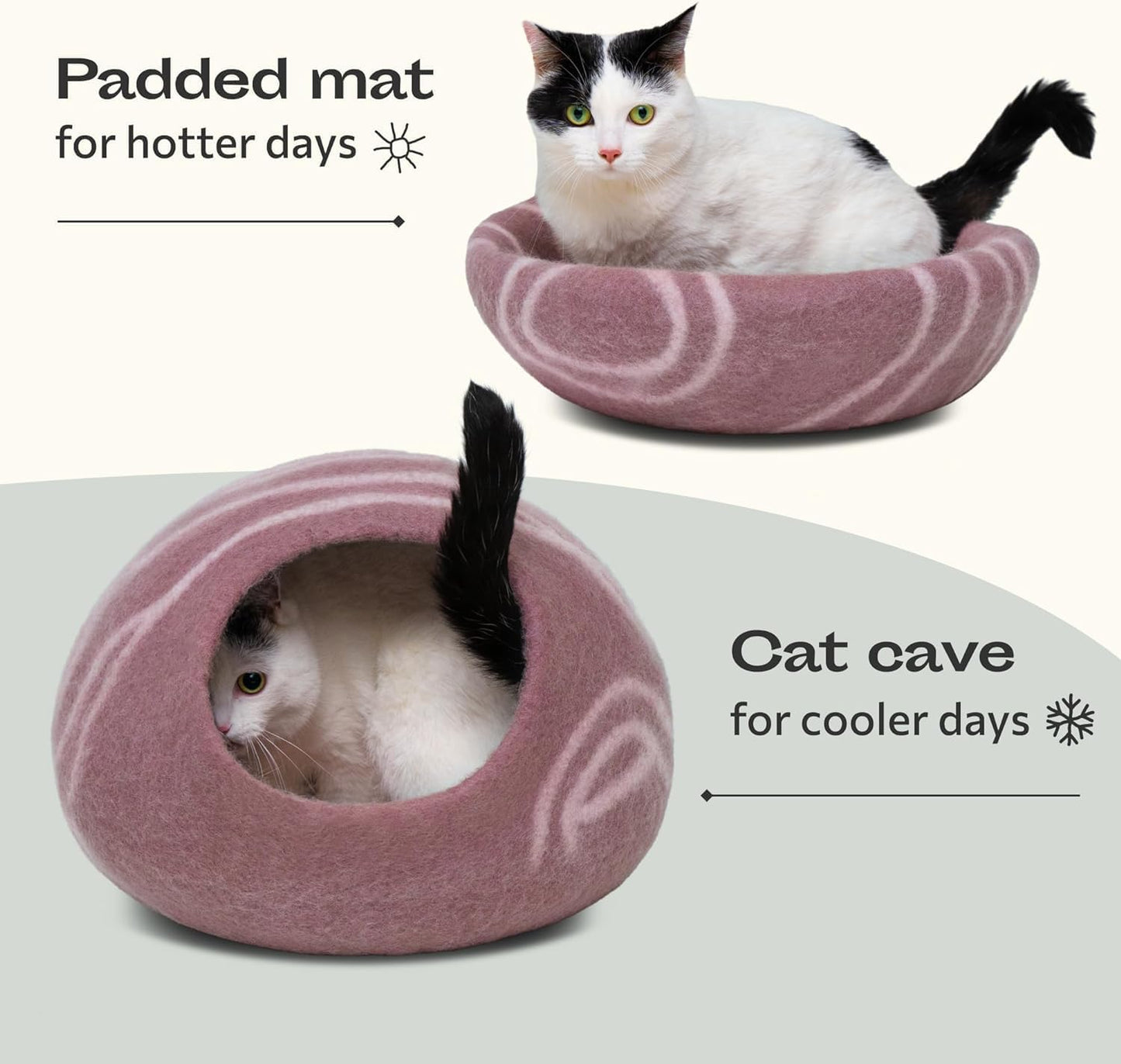 MEOWFIA Cat Cave – Premium Felt Cat Bed for Indoor Cats, Handmade 100% Merino Wool (Gold Rose, Large)