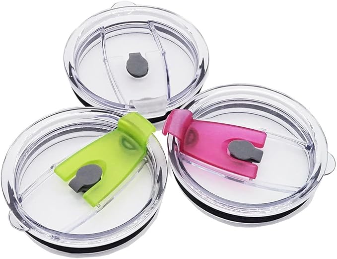 3 Packs Lids for 20oz Tumblers, CNYMANY Spill-proof Splash Resistant Straw-friendly Cover for Old Style Rtic, Ozark Trail 20 oz. Cups - Green, Rose Red, Gray