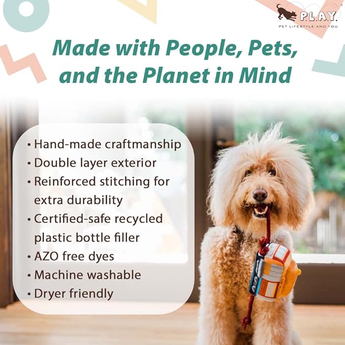 P.L.A.Y. Cute Plush Dog Toys - Canine Commute, Travel Themed Durable Squeaker Chew Toy, Great for Puppies & All Size Dogs - Machine Washable, Recycled Materials (San Pup-cisco Cable Car)