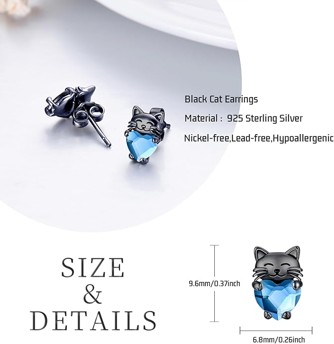 925 Sterling Silver Cat Earrings Cute Animal Kitten Stud Earrings cat Jewelry Gifts for Women Girls Hypoallergenic Earrings for Sensitive Ears