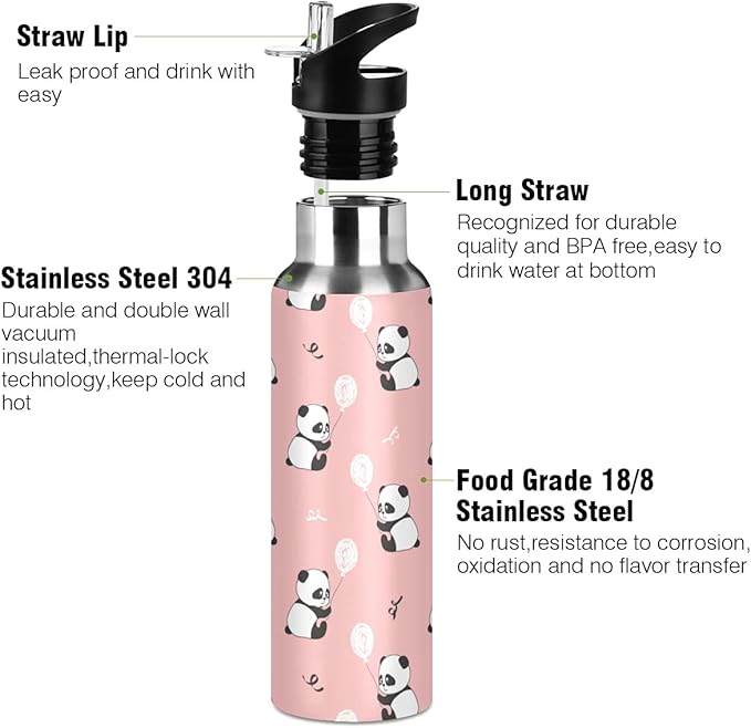 MNSRUU Insulated Water Bottle with Straw, Rainbow and Unicorns Stainless Steel Flasks for Sports Cycling Hiking School