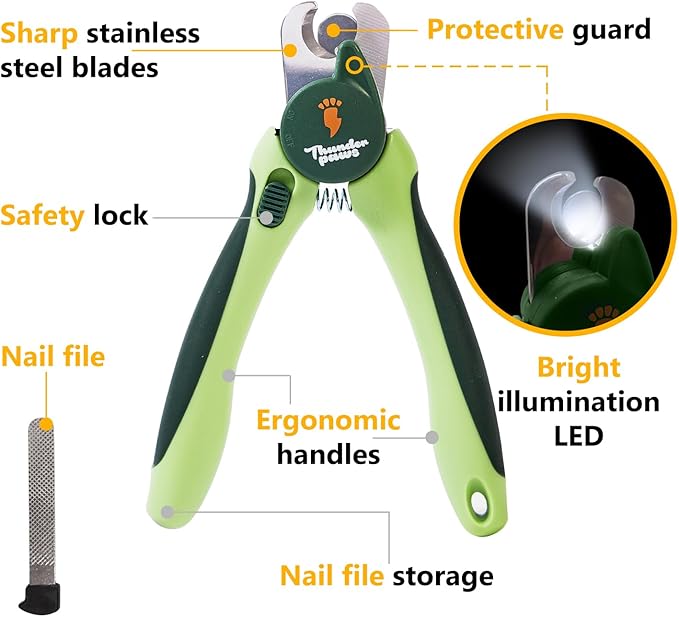 Professional-Grade Nail Clippers for Dogs Nail Trimmer with Safety Guard and Nail File - Nail Clippers for Large Dogs - Dog Nail Clipper Toenail Clippers (Green, Medium-Large (LED))