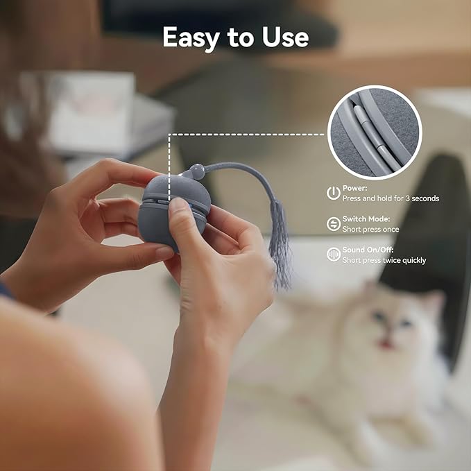 Cheerble Interactive Cat Toys for Indoor Cats - Wicked Ball Duo 2 Automatic Cat Toy with Dual Interchangeable Shells, Electronic Pet Toy with Bird Chirping Sounds, Rolling Cat Toy for Kittens, Blue