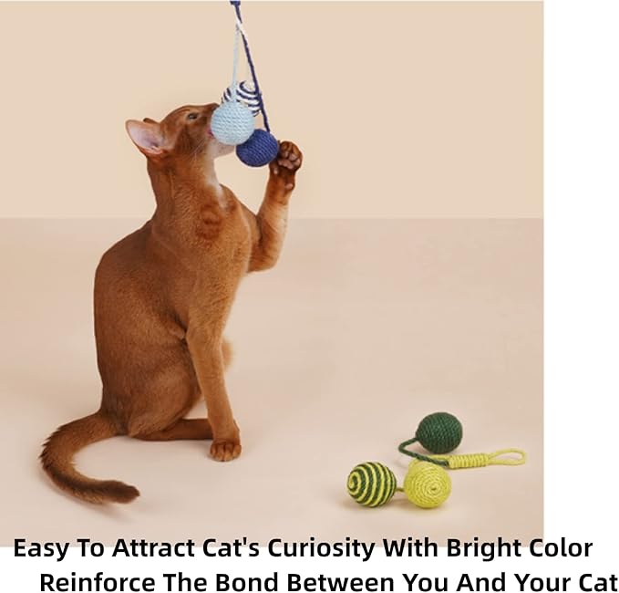 Cat Toy Sisal Ball Hanging Cat Toy Handmade Cat Rope Ball Chew Eco-Friendly Toy Pets Interactive Toy Cat Toys for Indoor Cats (Bule, 1pcs)