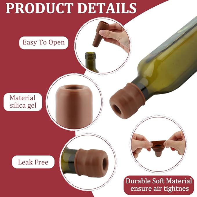 4pcs Wine Stoppers, Air Tight Flexible Beer Bottle Stopper Reusable Silicone Wine Sealer for Wine bottles Beverage Bottle Stoppers(red+black+grey+coffee)