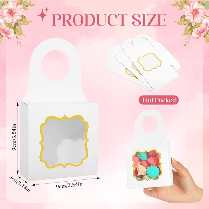 40PCS Wine Bottle Box with Window, Megitzuu Kraft Paper Wine Boxes for Gifts Hanging Wine Treat Box Mini Charcuterie Boxes Empty Champagne Bottles Gold Foil Gift Box Hanger Candy Box for Party (White)