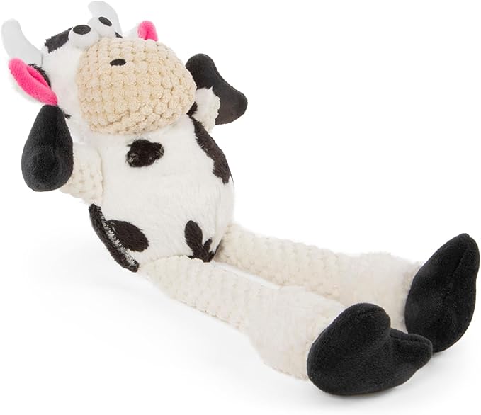 goDog Checkers Just for Me Skinny Cow Squeaky Plush Dog Toy, Chew Guard Technology - White, Mini