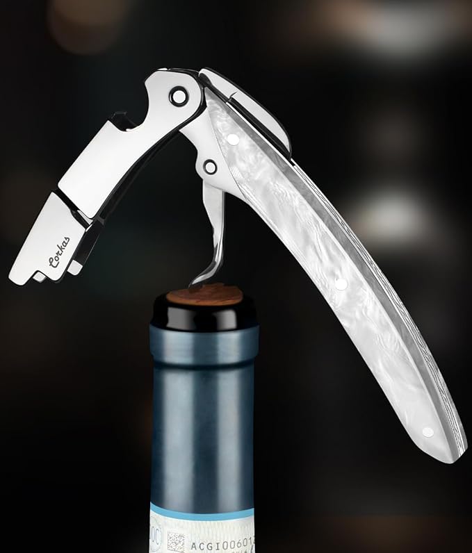 Wine Key - CORKAS Prestige Waiter Corkscrew with Moonstone Resin Handle, Handcrafted Wine Opener Manual with Double Hinged, Foil Cutter and Bottle Opener, Gifts for Sommelier, Bartenders, Servers