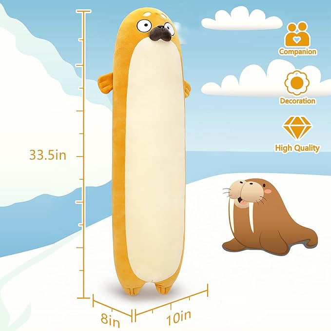 Large Seal Plush,33.5" Cute Plushies Long Seal Stuffed Animal,Weighted Seal Plush Toys,Cuddly Sleeping Hugging Pillows, Soft Giant Body Pillow,Seal Plushy Gift at Birthday Kids Adults