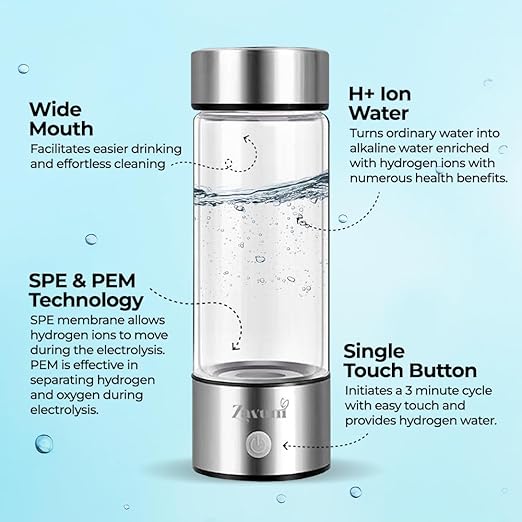 Hydrogen Water Bottle | Hydrogen Water Generator, Machine | Hydrogenated Water Bottles for Optimal Hydration in Home, Office, and Travel |Portable, Rechargeable