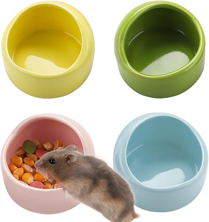 VanEnjoy 4 Pack Small Hamster Food Bowl Ceramic Guinea Pig Food Dish No Spill Hamster Food and Water Bowl Small Animal Food Bowl - Pink Blue Yellow and Green