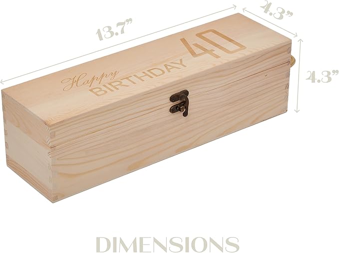 MEANT2TOBE Wooden 40th Birthday Wine Box - Timeless Elegance, Elite Durable Wood Craftsmanship, Chic Presentation for Wine Bottles, Versatile Gift for Special Occasions - 4.3" x 13.7" x 4.3", Brown